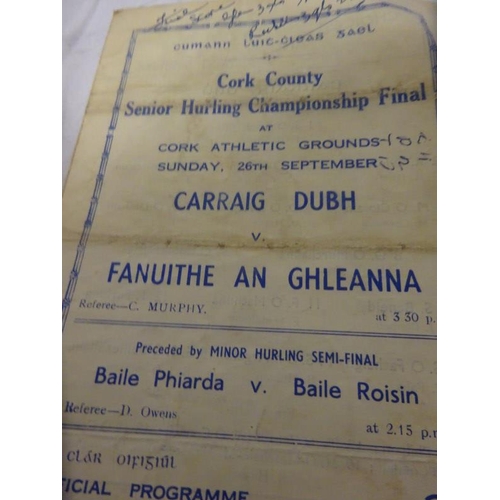 466 - Cork Club Games - A bundle of hurling programmes dating from 1940's to 1970's.