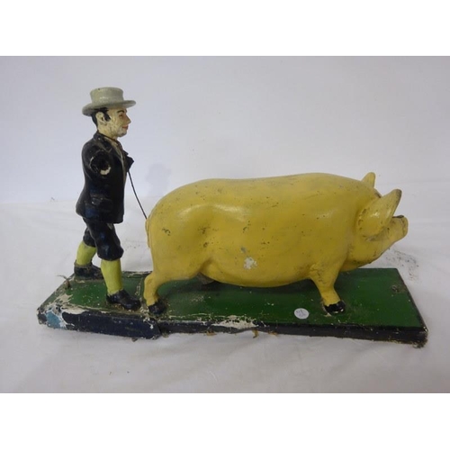 7 - Farmer with pig on rectangular base. (restoration required) L. 55cm approx.