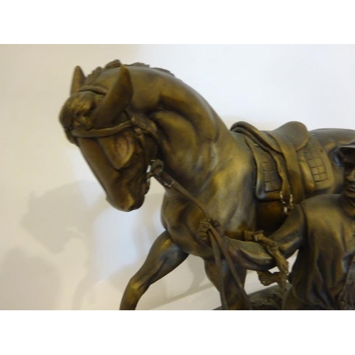 77 - Large brass race horse and jockey mounted on marble base.
Signed.