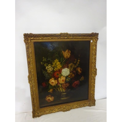 92 - Old gilt framed still life painting, oil on canvas. 74cm x 63cm approx.