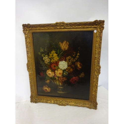 92 - Old gilt framed still life painting, oil on canvas. 74cm x 63cm approx.