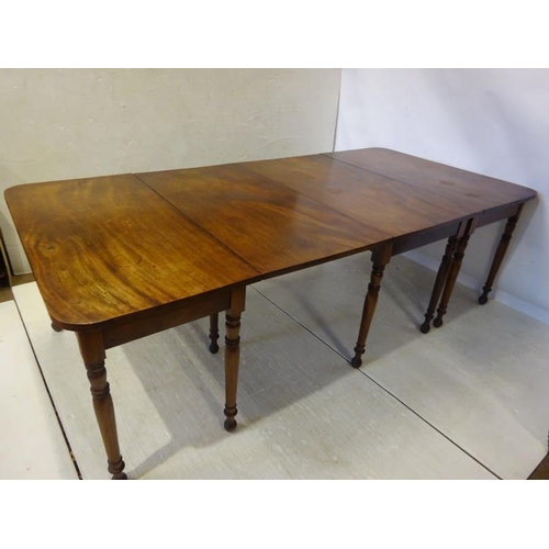 102 - Late Georgian mahogany sectioned dining table. Length fully opened 235cm, W. 117cm, H. 74cm approx.