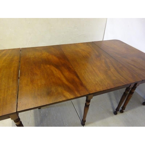 102 - Late Georgian mahogany sectioned dining table. Length fully opened 235cm, W. 117cm, H. 74cm approx.