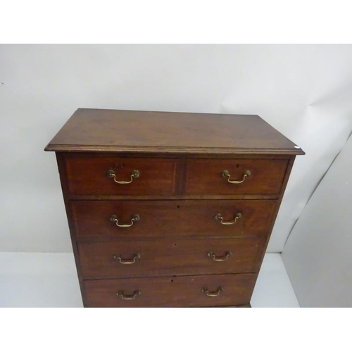 103 - Antique mahogany chest of two short and three long drawers with brass swan neck handles and raised o... 