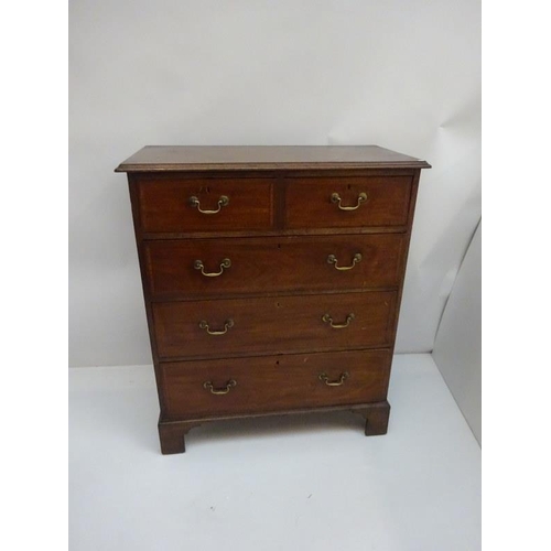 103 - Antique mahogany chest of two short and three long drawers with brass swan neck handles and raised o... 