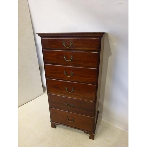 108 - Antique mahogany tall boy chest of 6 graduated drawers raised on bracket feet. H. 132cm, W. 69cm, D.... 