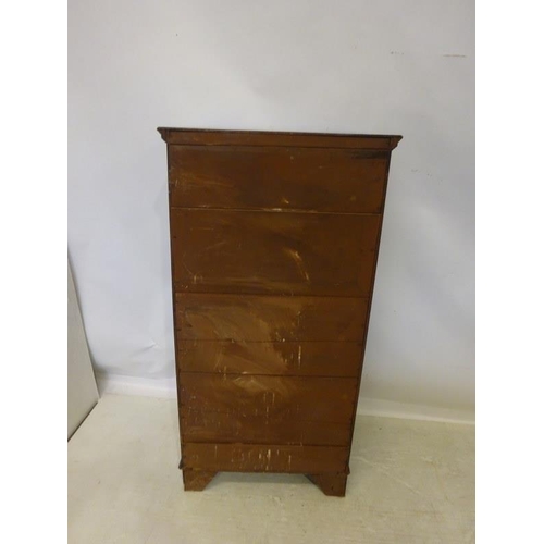 108 - Antique mahogany tall boy chest of 6 graduated drawers raised on bracket feet. H. 132cm, W. 69cm, D.... 