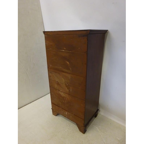 108 - Antique mahogany tall boy chest of 6 graduated drawers raised on bracket feet. H. 132cm, W. 69cm, D.... 