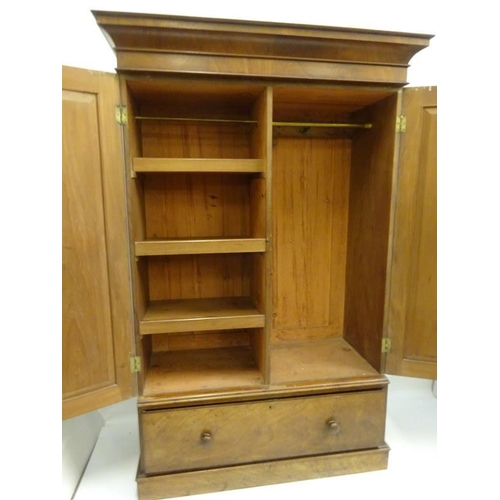 113 - Victorian mahogany two door wardrobe with deep base drawer. H. 218cm, W. 135cm. D. 60cm approx.