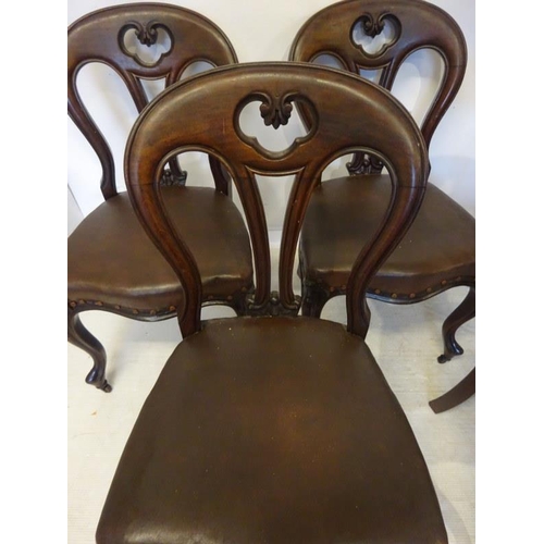 132 - Set of five Victorian mahogany dining chairs raised on cabriole legs.