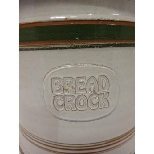 14 - Large pottery bread crock with timber cover.