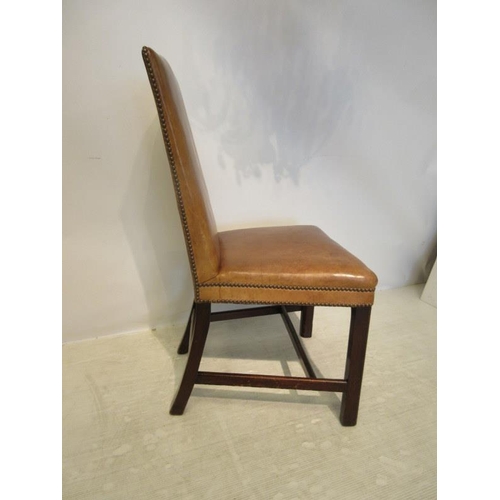 189 - A good set of 6 antique mahogany framed side or dining chairs with original leather upholstery and r... 