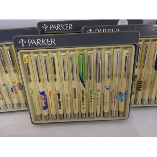 191 - An interesting collection of 142 branded Parker biro's in original boxes.