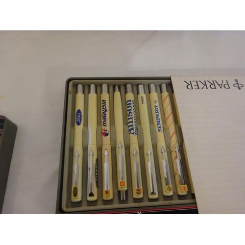 191 - An interesting collection of 142 branded Parker biro's in original boxes.