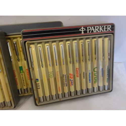 191 - An interesting collection of 142 branded Parker biro's in original boxes.