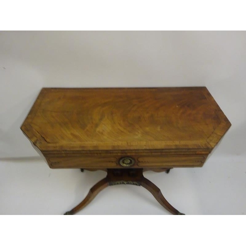 193 - Georgian mahogany and brass mounted fold over card table raised on twin column supports and reeded s... 