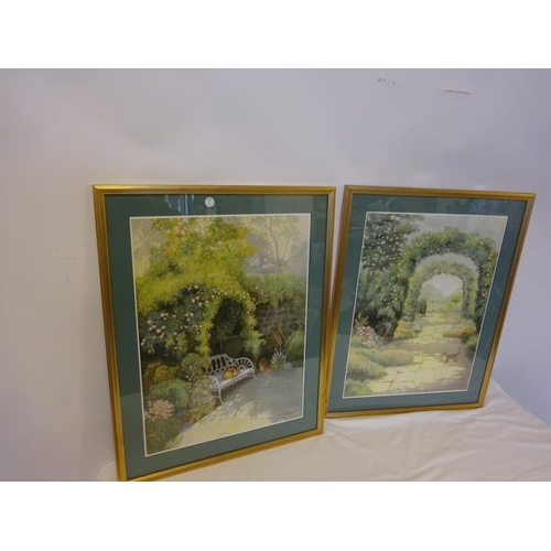 215 - A pair of framed prints, garden scenes.