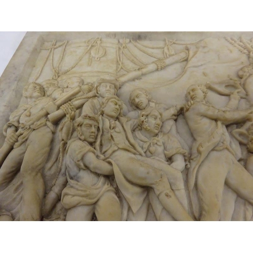 227 - Square marble and composition marble plaque with the wounded Vice Admiral Horatio, Lord Nelson and n... 