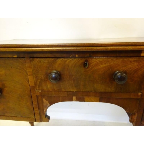 241 - A 19th century mahogany sideboard fitted with drawers and raised on turned legs. (some restoration r... 