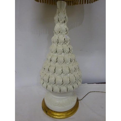 25 - Tall decorative China side lamp and shade.