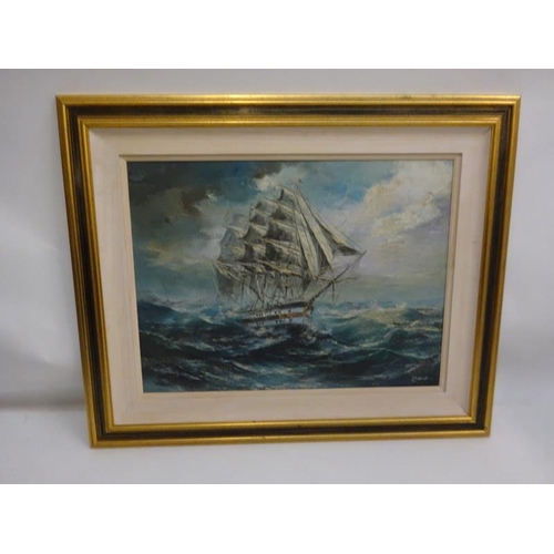 278 - Large framed seascape,
Oil on canvas,
Signed,
65cm x 80cm approx.