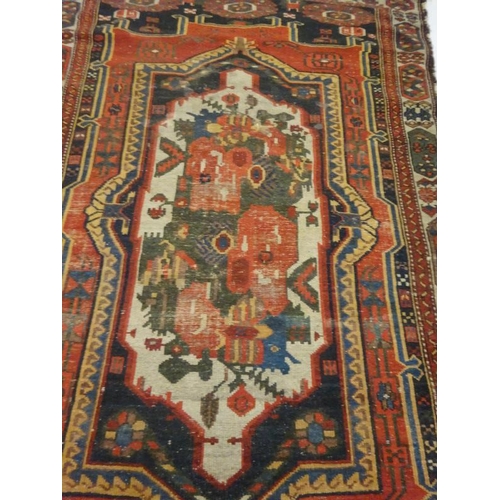 280 - Old Persian rug (centre part worn). 232cm x 127cm approx.