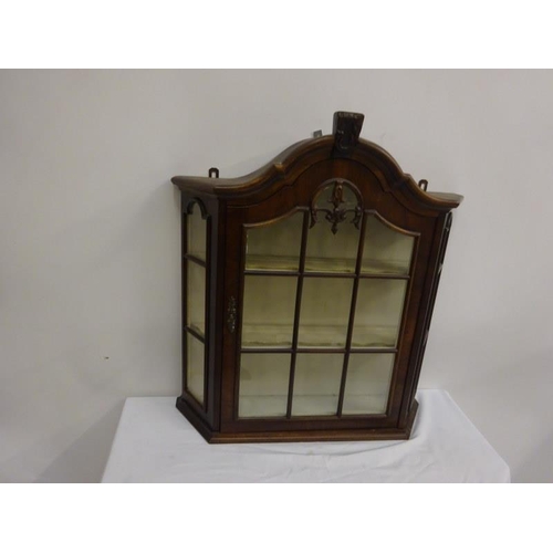 288 - Neat sized antique walnut hanging cabinet with section glass door. H. 76cm, W. 64cm approx.