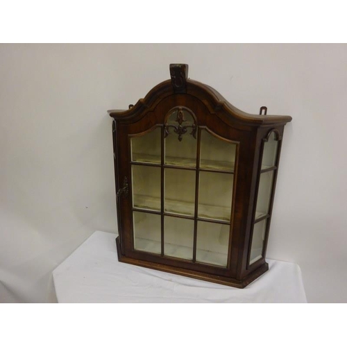 288 - Neat sized antique walnut hanging cabinet with section glass door. H. 76cm, W. 64cm approx.