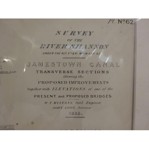 313 - River Shannon - 5 large mounted maps, Crose's Islands x 1, Jamestown Canal x 2, Lough Allen Canal x2... 