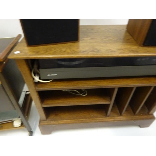 324 - A hostess trolley and stereo system with speakers in oak cabinet. AF.