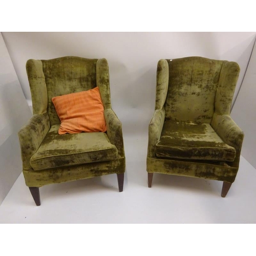 328 - Pair of old wing back drawing room chairs.