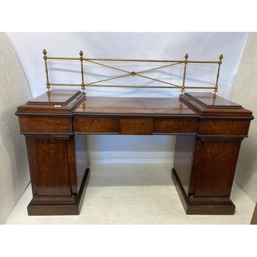 331 - A Regency mahogany pedestal sideboard with attractive brass gallery. W. 182cm, D. 73cm, H. 100cm exc... 