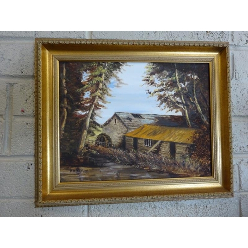 35 - M.M. Keown,
Landscape with old water mill building,
Oil on panel,
Signed,
35cm x 45cm approx.