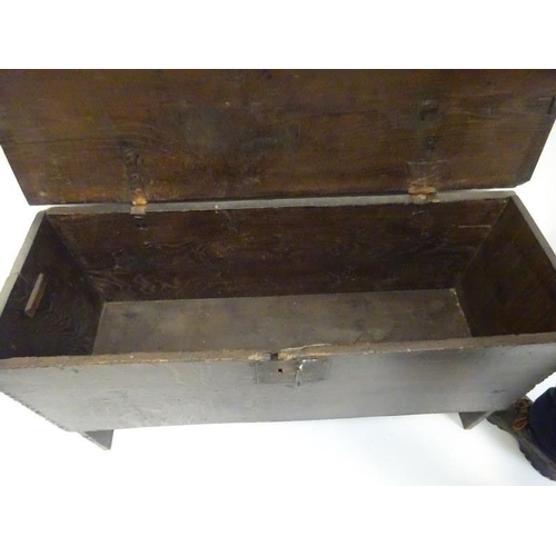 38 - Early oak storage box. W. 100cm D. 35cm. H. 54cm