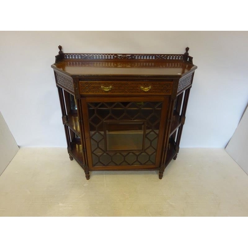 40 - Victorian mahogany gallery back drawing room cabinet, the centre with sectioned glass door, the side... 