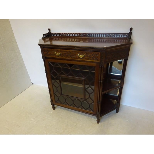 40 - Victorian mahogany gallery back drawing room cabinet, the centre with sectioned glass door, the side... 