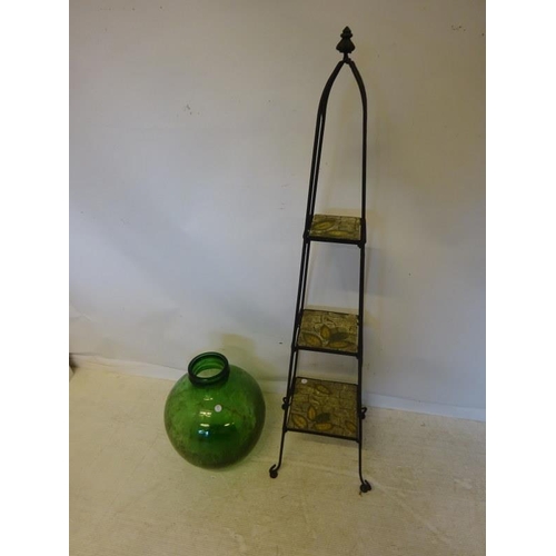 5 - Green glass jar and three tier stand.