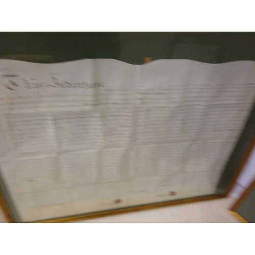 56 - A collection of three old framed indentures and an old will - Cork interest. (4)