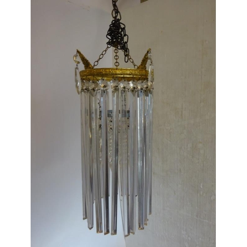 75 - An antique gilt brass and glass light fitting. H. 40cm approx.