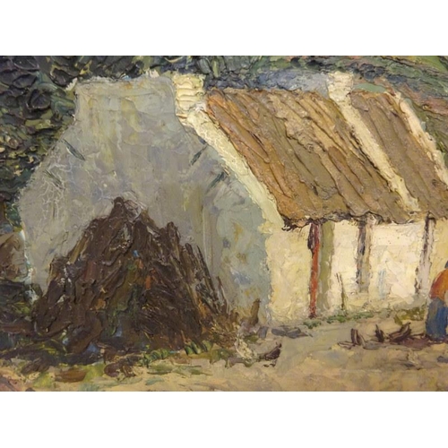 79 - G. Gault,
Dungloe, Co. Donegal,
Landscape with cottages and people,
oil on board,
Signed,
45cm x 55c... 