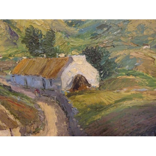 79 - G. Gault,
Dungloe, Co. Donegal,
Landscape with cottages and people,
oil on board,
Signed,
45cm x 55c... 