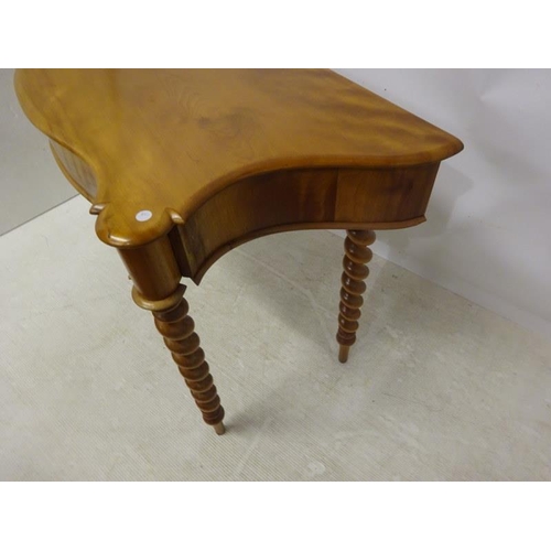 82 - Victorian blonde mahogany shaped hall table raised on barley twist legs. W. 110cm, D. 50cm, H. 73cm ... 