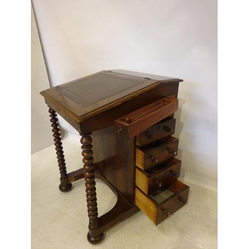 95 - Antique mahogany davenport desk having original leather inset, real and dummy drawers, long pencil d... 