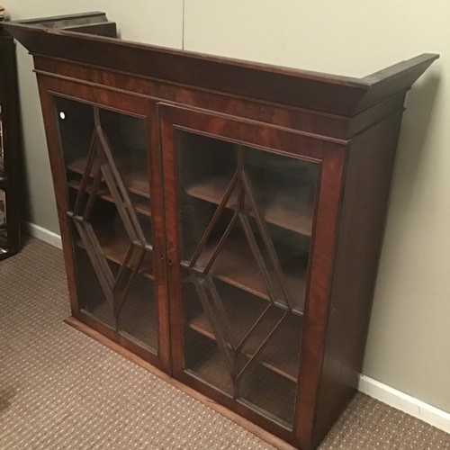 335 - Antique mahogany two door bookcase top. W. 112cm, H. 106cm approx.