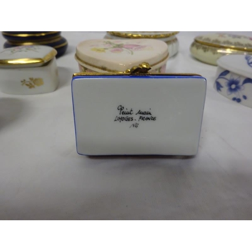 104 - Collection of 13 trinket boxes some with contents, Limoges Meissen, Dresden, etc.