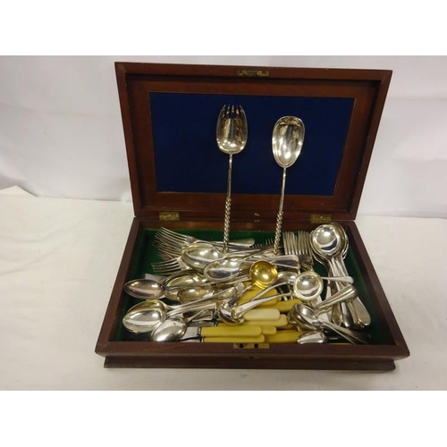 11 - Walker and Hall - A large collection of plated cutlery and salad servers in a 19th century mahogany ... 