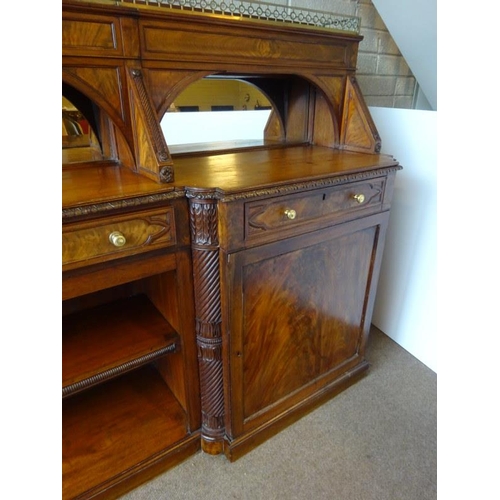 110 - A rare Cork Regency mahogany dining room server, the upper section having pierced brass gallery with... 