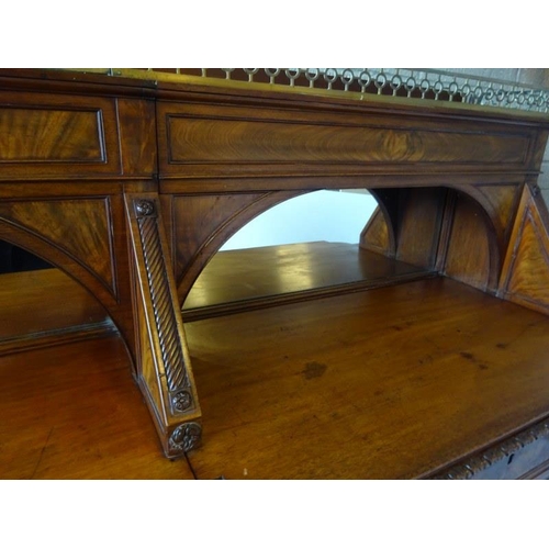 110 - A rare Cork Regency mahogany dining room server, the upper section having pierced brass gallery with... 