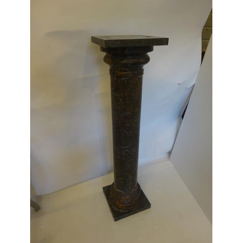 122 - A tall marble pedestal having square top and base and turned column. H. 122cm. Diameter of top 30cm ... 