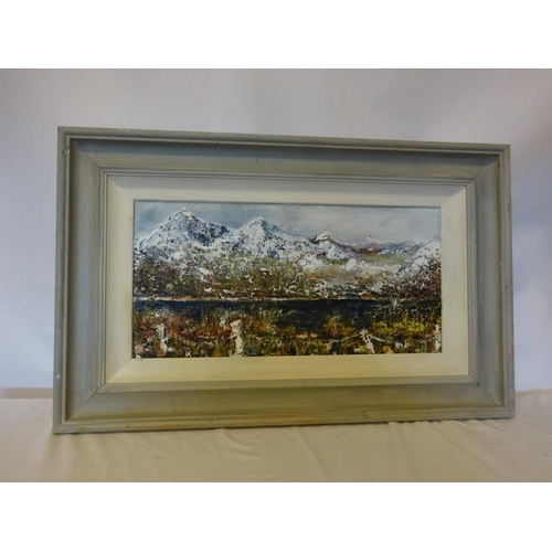 124 - J. McK,
Killarney Winter lake & mountain scene,
Oil on canvas,
30cm x 60cm.